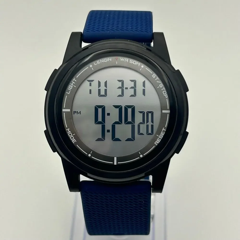 LENQIN Blue Minimalist Men’s Digital Watch Working New Battery